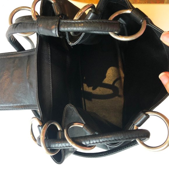 MOSCHINO VINTAGE BLACK LEATHER SHOULDER BAG - Picture 7 of 9